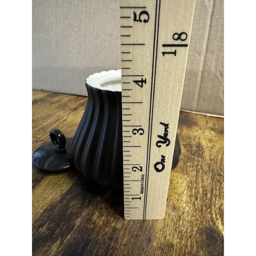 Country Cottage Ceramic Sugar Bowl Black Ribbed Farmhouse Cottagecore - Picture 5 of 5